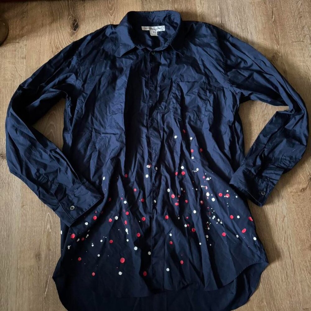 Comme des Garçons navy blue shirt with red and white‎ paint splatter Size X